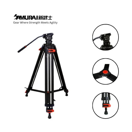Samurai Professional Tripod Broadcast Pro Plus - Free a Air Duster