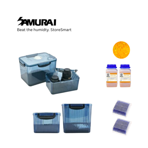 Dry Box F380 + F580 (Blue) FREE 2 Bottle x 500g Silica Gel(Orange/Blue) and 2 Silica Gel Clear Case