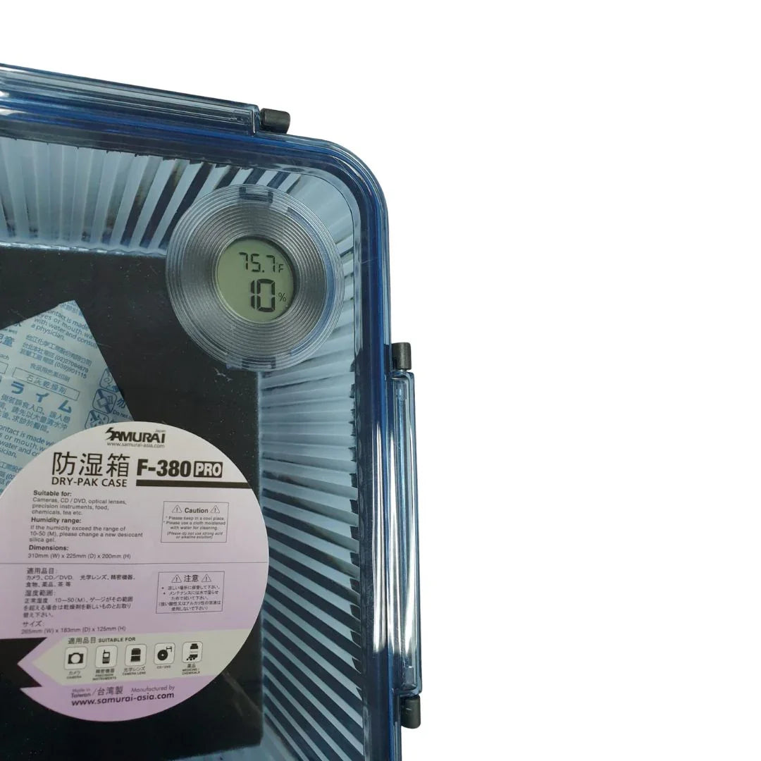 Samurai Dry Box F380 Pro Digital Humidity Meter with Free Blue Silica Gel and Silica Gel Clear Case