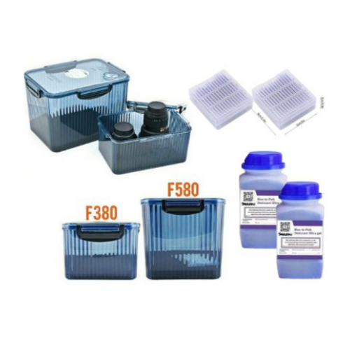 Dry Box F380 + F580 (Blue) FREE 1 Bottle x 500g Silica Gel(Orange/Blue) and 1 Silica Gel Clear Case