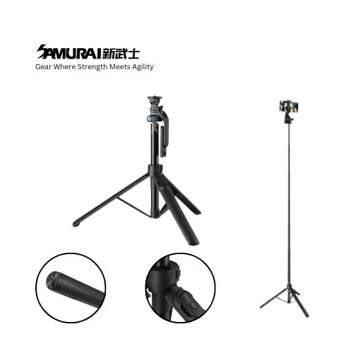 Samurai Dual Pod Bluetooth Tripod with ways handle. Gear where Strength meets agility. 