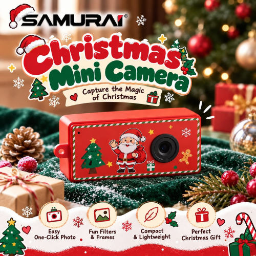 Samurai X7 Mini Christmas Keychain Camera with Santa Claus design and festive THUMB CAMERA. 