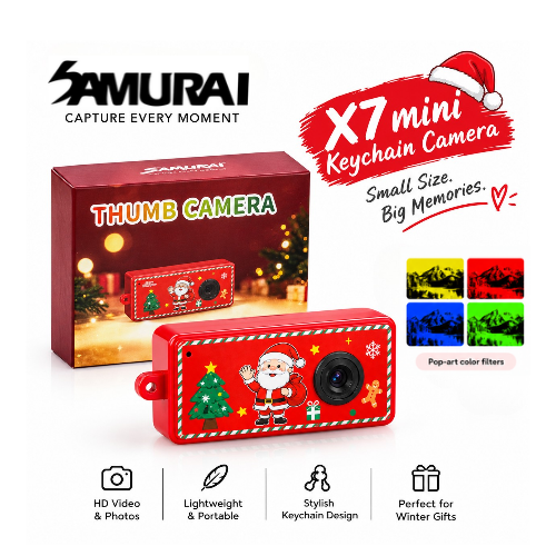 Samurai X7 Mini Christmas Camera with festive THUMB SIZE CAMERA with 30M photo resolution and 720P video recording
