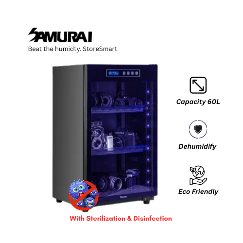 Samurai UV sterilizer with UVA sterilization, eco-friendly, and capacity 60L features Dry Cabinets.