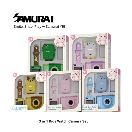 Samurai Y9 - 3 in 1 Kids Watch Camera Set (Dino/Unicorn/Deer/Rabbit/Cat)
