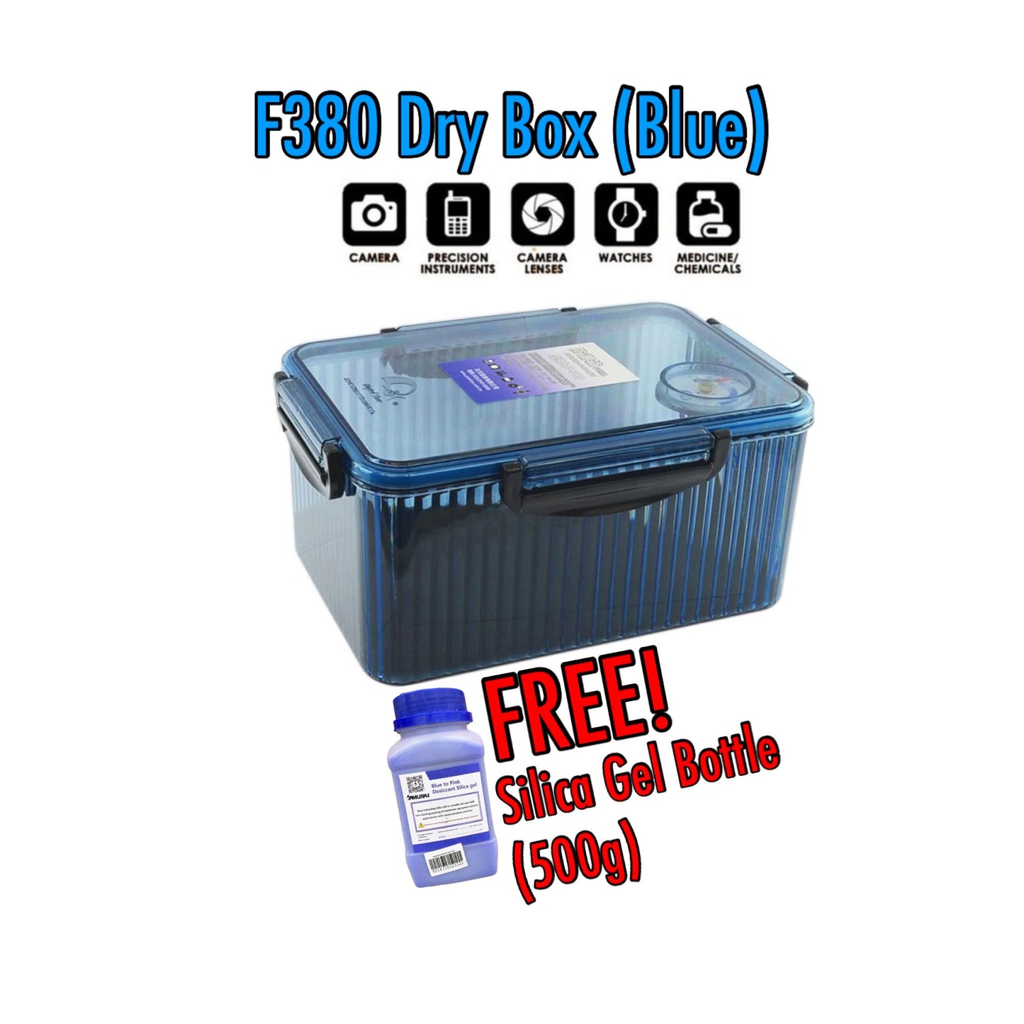 Dry Box F380 (Blue) With Free Silica Gel 1 Bottle(500g) and Silica Gel Clear Case